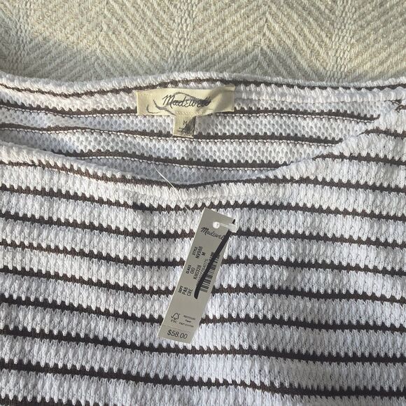 Madewell Textured Stripe Short Sleeve Sweater Top Women White Brown Size Medium - Picture 6 of 10